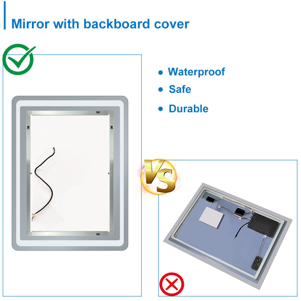 Aica Specchio quadrato cm 100??60 da parete con Led, Anti-appannamento, Luce Bianca 6000K, IP44