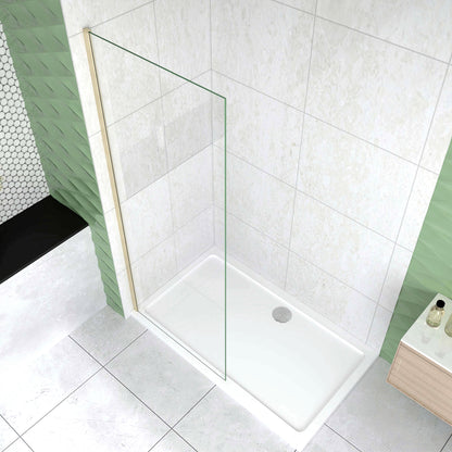 Box Doccia Walk In 40-50-60-70-80-85-90-100-110-120x200 cm Parete Fissa Vetro 8/10 mm Trasparente Anticalcare Oro Spazzolato