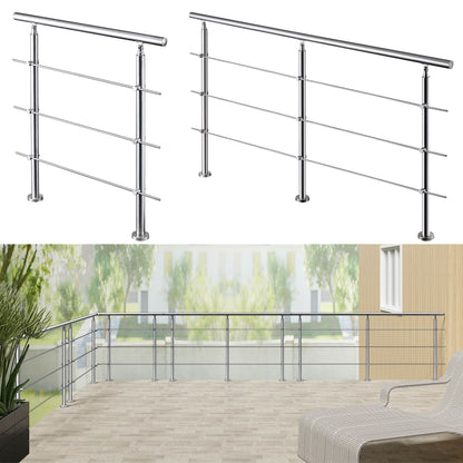 Ringhiera universale in acciaio inox 80-100-120-150-180-200-220-240 cm con 3 barre trasversali