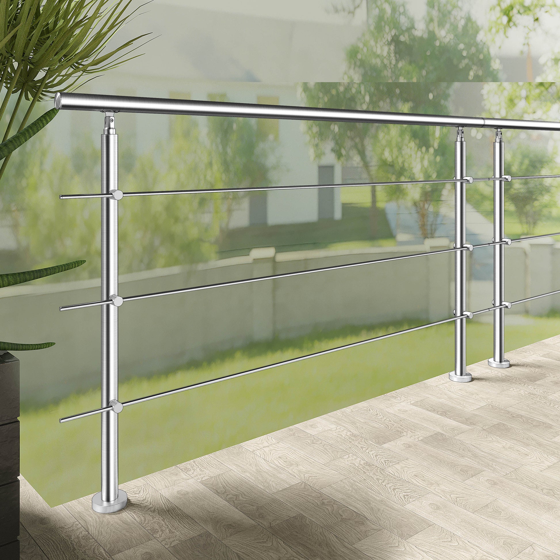Ringhiera universale in acciaio inox 80-100-120-150-180-200-220-240 cm con 3 barre trasversali