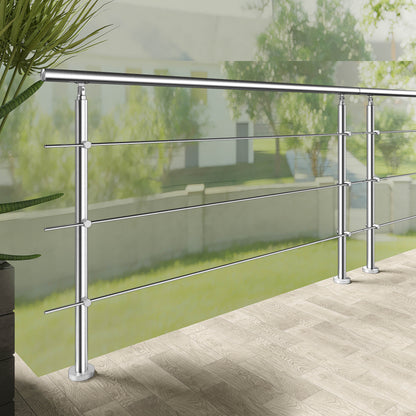 Ringhiera universale in acciaio inox 80-100-120-150-180-200-220-240 cm con 3 barre trasversali