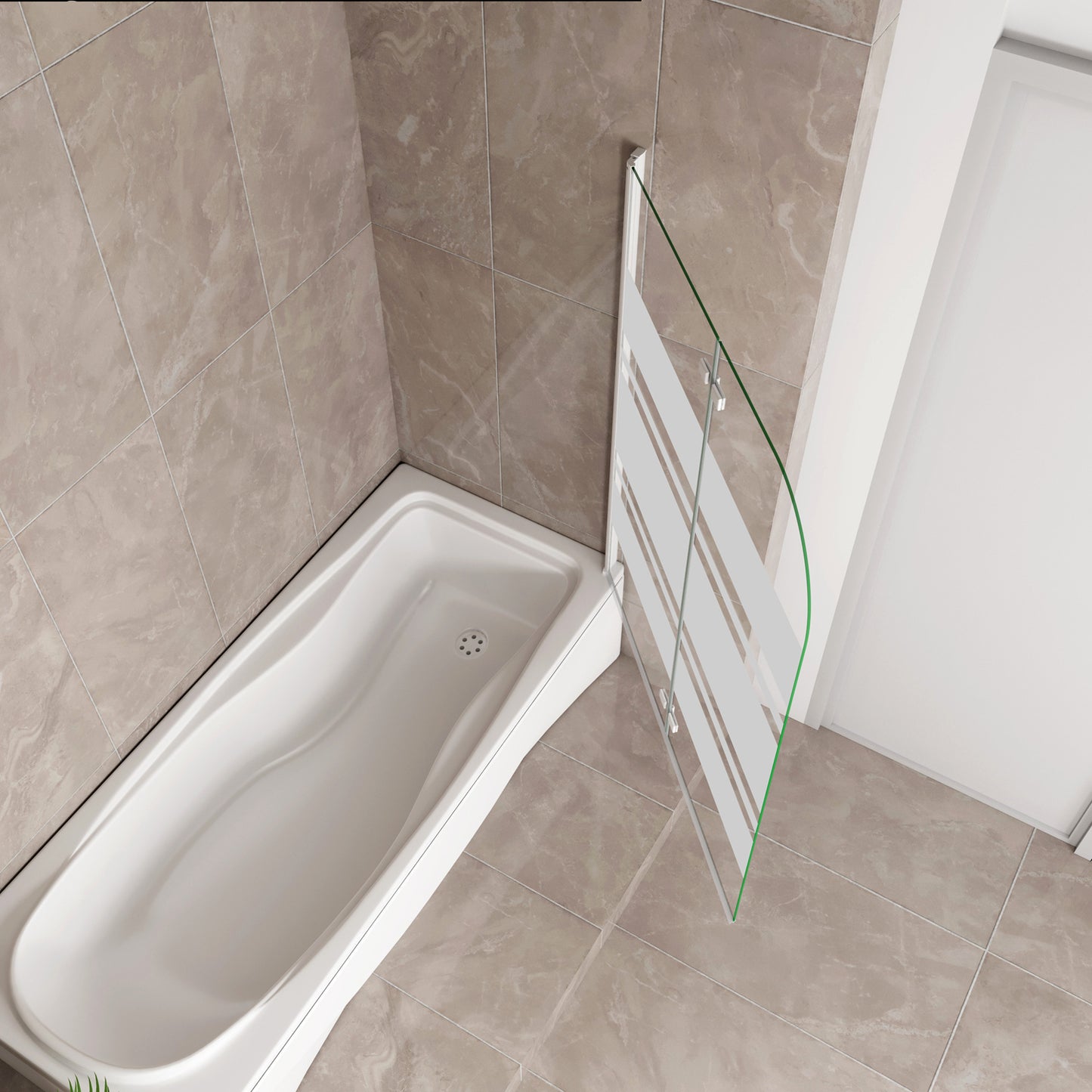 Sopravasca 90-120x140 cm Parete per Vasca da Bagno 2 Ante Movibili Montaggio Verso Destro Vetro 6 mm Temperato Anticalcare Serigrafia Bianca