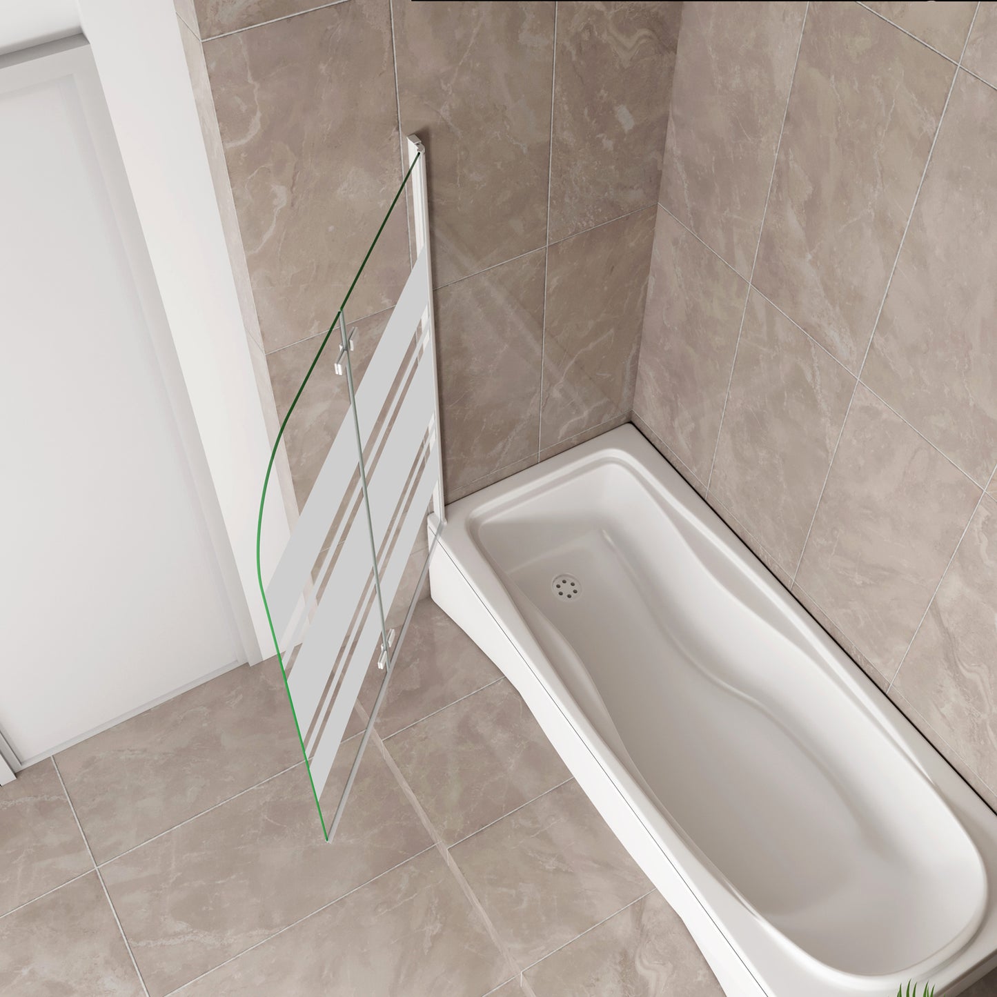 Sopravasca 90-120x140 cm Parete per Vasca da Bagno 2 Ante Movibili Montaggio Verso Sinistro Vetro 6 mm Temperato Anticalcare Serigrafia Bianca