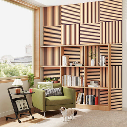 Set di 4 pannelli decorativi fonoassorbenti in legno MDF, 60 cm × 60 cm, Sp 21 mm, Color rovere chiaro/scuro#Color rovere scuro