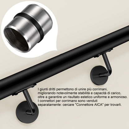Connettore regolabile /Connettore dritto in acciaio inox 304 per corrimano Ø42.2/42.4mm parete#Black