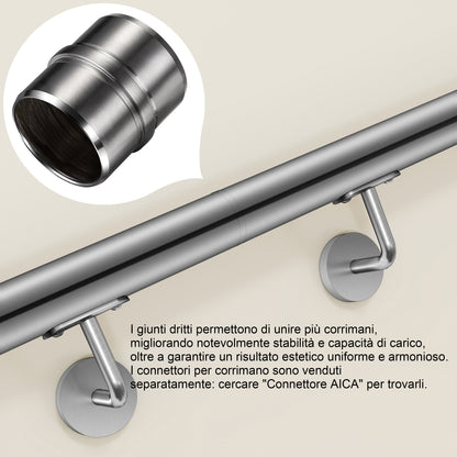 Connettore regolabile /Connettore dritto in acciaio inox 304 per corrimano Ø42.2/42.4mm parete#Argento spazzolato
