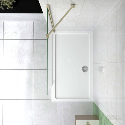 Box Doccia Walk In 40-120x200 cm Parete Fissa Vetro 8 mm Trasparente Anticalcare Oro Spazzolato Barra Stabilizzatrice 45 cm Snodabile