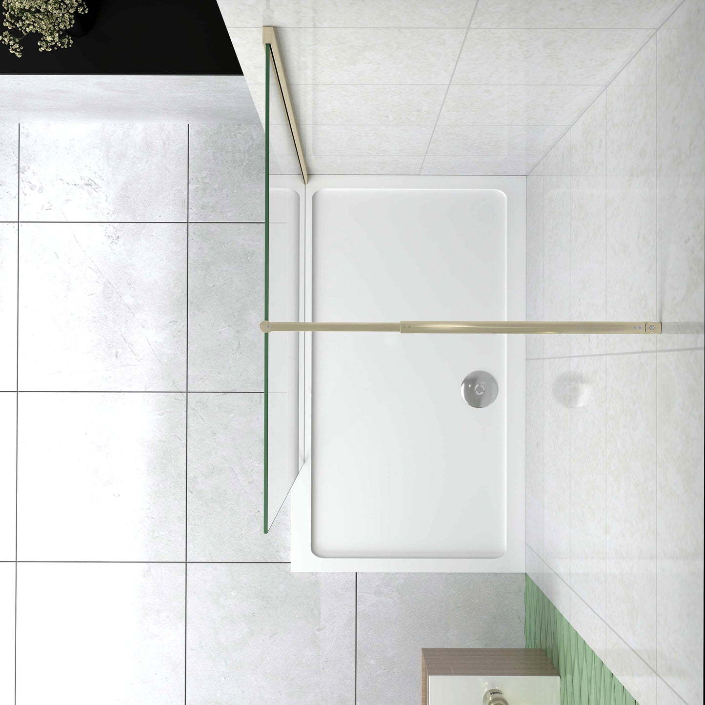 Box Doccia Walk In 40-50-60-70-80-85-90-100-110-120x200 cm Parete Fissa Vetro 8/10 mm Trasparente Anticalcare Oro Spazzolato Barra Stabilizzatrice 70-120 cm