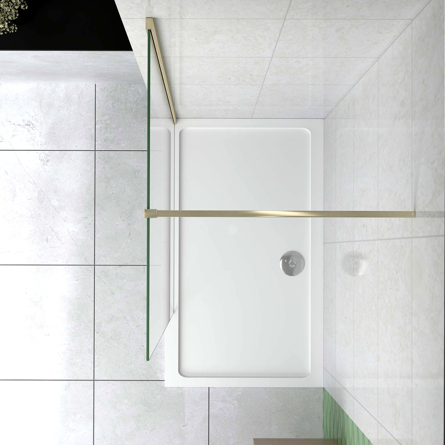 Box Doccia Walk In 50-120x200 cm Parete Fissa Vetro 8/10 mm Trasparente Anticalcare Oro Spazzolato Barra Stabilizzatrice 140 cm