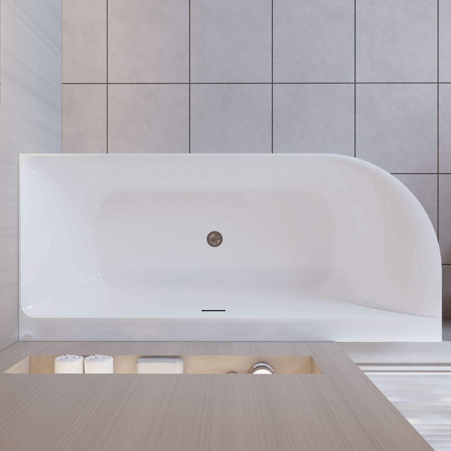 Vasca da Bagno a Isola in Acrilico 165x75x60 cm /180x80x60 cm Semi-Freestanding Colore Bianco Angolo a Parete verso Sinistro/Destro