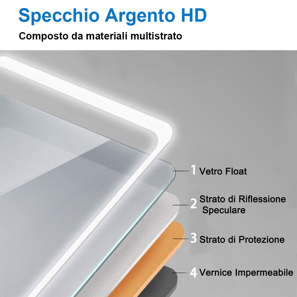 Aica Specchio da Bagno Rettangolare a LED Specchio da Toeletta Specchio da Parete, Luce Bianca 6000K, Antiappannamento, Touch, IP44