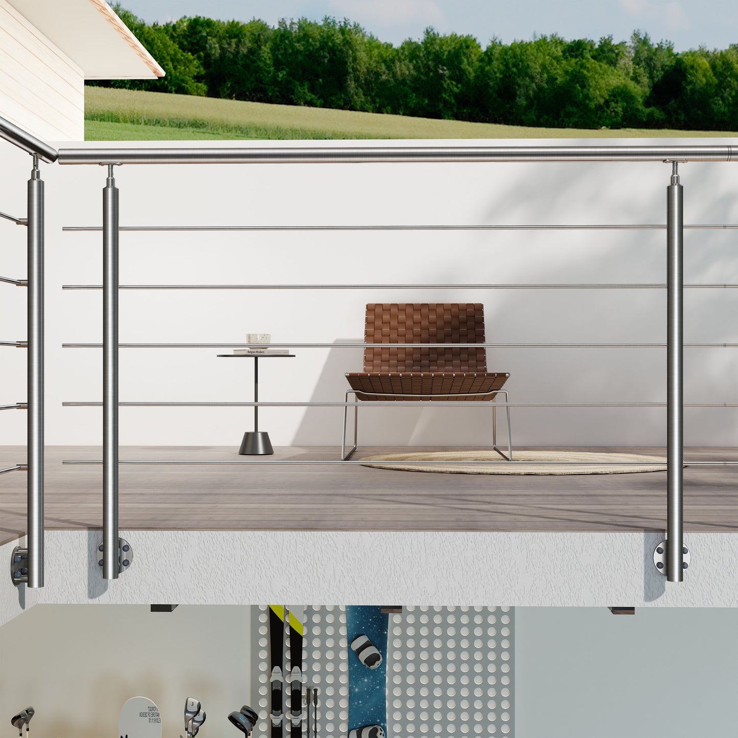 Kit ringhiera in acciaio inox 304 con montaggio laterale, lunghezze 100–240 cm, 5 traverse, espandibile con giunzioni