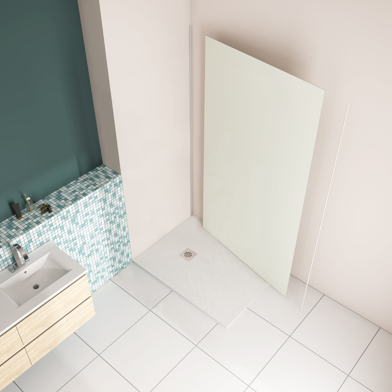 Pannello Doccia Realizzato in Alluminio Spessore 3mm con Profili Finitura Bianco Avorio per Rivestimento Parete Bagno - Consegna gratuita