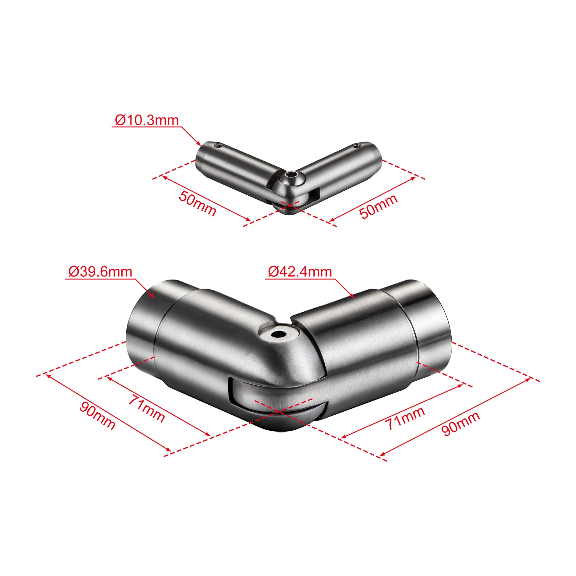 Kit Connettore Dritto/Angolo Regolabile per Ringhiere in Acciaio Inox Diametro 42.4 mm Configuratore per Corrimano per Ringhiere a 3/5 Traversi