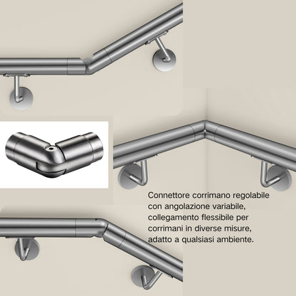 Connettore regolabile /Connettore dritto in acciaio inox 304 per corrimano Ø42.2/42.4mm parete#Argento spazzolato
