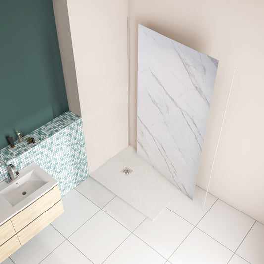 Pannello Doccia Realizzato in Alluminio Spessore 3mm con Profili Finitura Bianco Alba per Rivestimento Parete Bagno