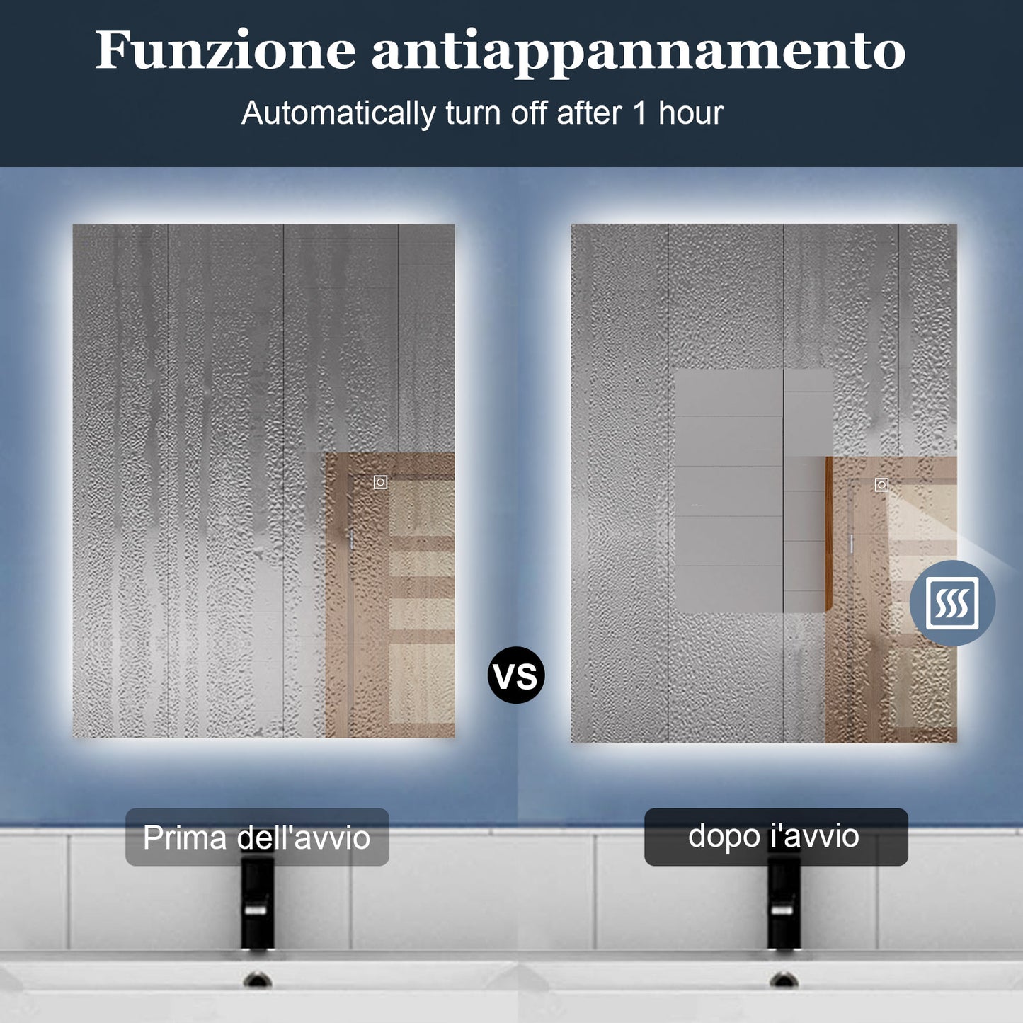 AICA 80-120 x 60-70 Specchio da bagno con LED|Rettangolare|Touch|Memoria|Dimmerabile|Retroilluminato