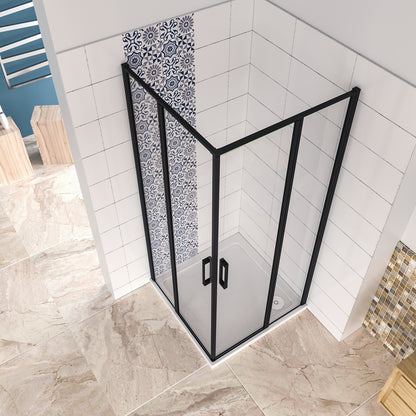 Box Doccia Angolare 80/90/100/120x80/90/100/120 cm H.185 cm Doppia Porta Battente in Vetro Temperato Trasparente Anticalcare 6 mm Profilo Nero Opaco
