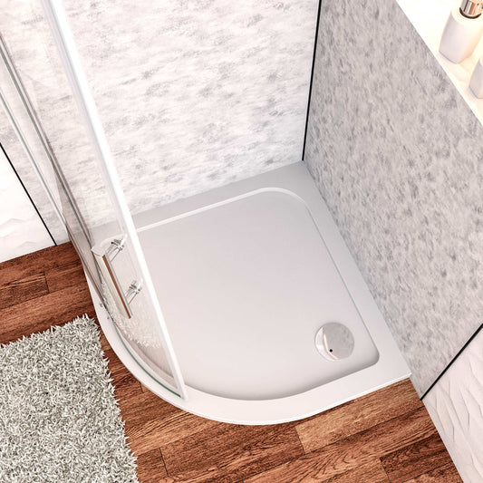 Piatto Doccia Semicircolare 80x80cm/90x90cm Bianco Spessore di 3 cm in Pietra Artificiale e Resina Minerale Mista Piletta Extra Piatta Sottile e Tubo inclusi