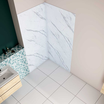 H.210 cm Pannello Doccia ad Angolo Realizzato in Alluminio da 3 mm con Profili Finitura Bianco Alba per Rivestimento Parete Bagno