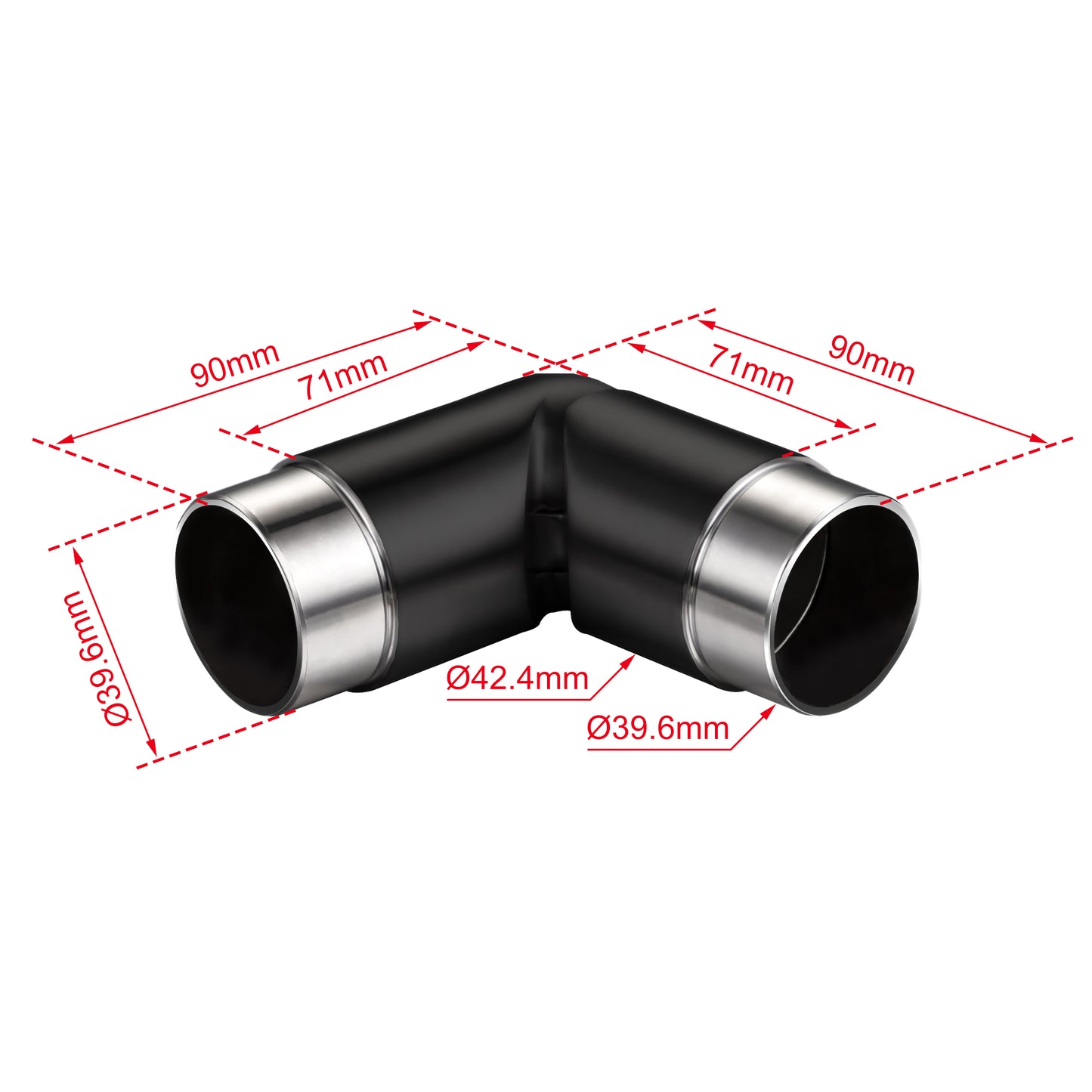 Connettore regolabile /Connettore dritto in acciaio inox 304 per corrimano Ø42.2/42.4mm parete#Black