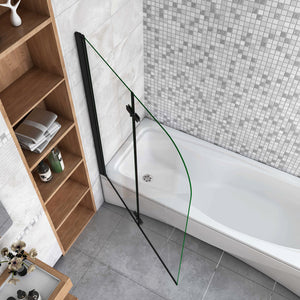 Sopravasca da Bagno Parete Vasca Doccia 90/100/110/120x140 cm Due Ante Movibili Vetro Temperato Trasparente 6 mm Anticalcare Telaio Nero Opaco