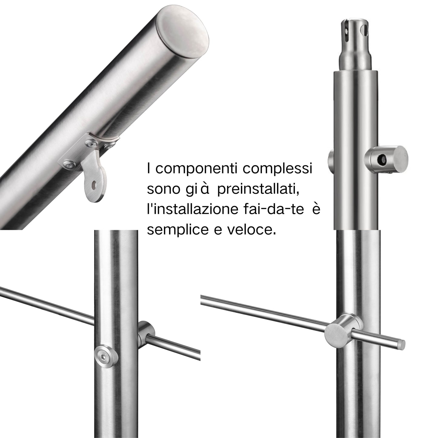 Ringhiera universale in acciaio inox 80-100-120-150-180-200-220-240 cm con 3 barre trasversali
