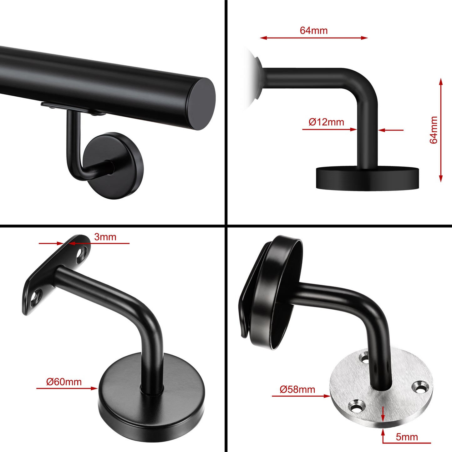 Corrimano Inox 304 nero opaco 80-100-120-150-180-200-220-240 cm per Scale Interne ed Esterne