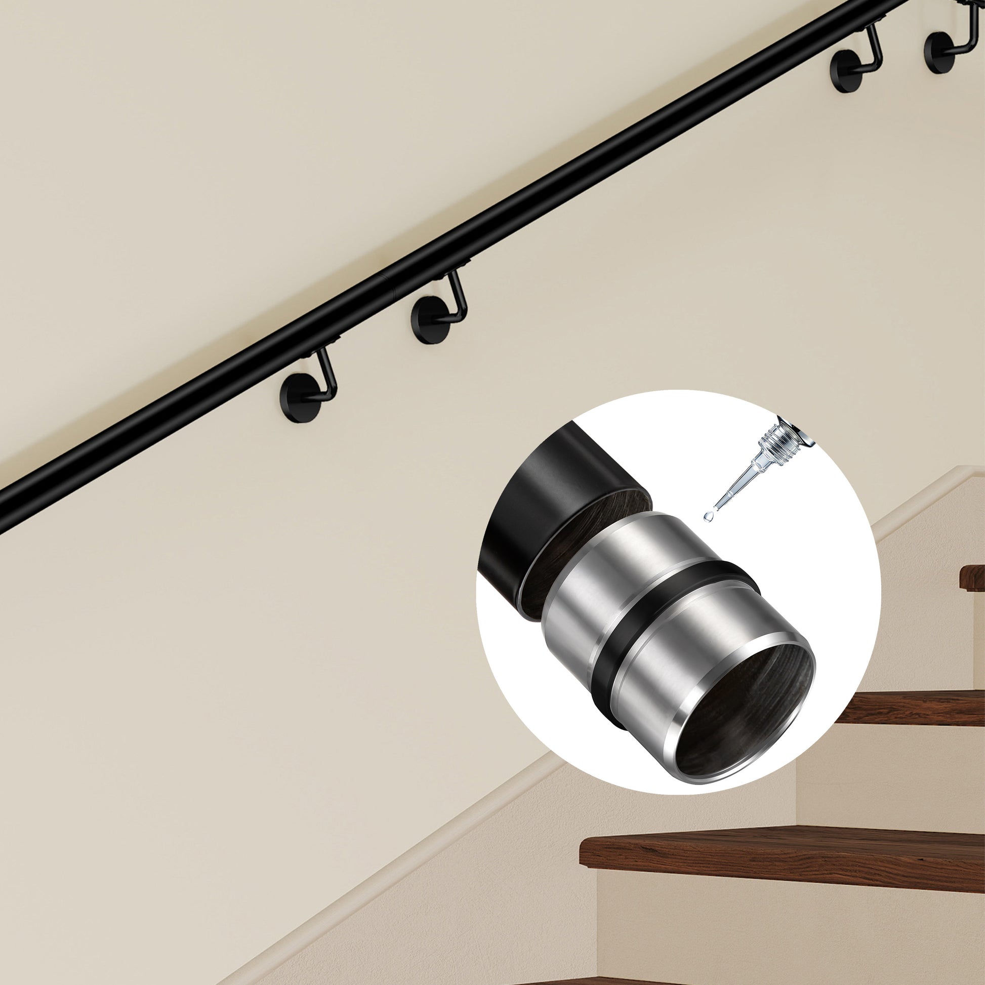 Connettore regolabile /Connettore dritto in acciaio inox 304 per corrimano Ø42.2/42.4mm parete#Black