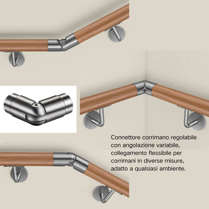 Connettore regolabile /Connettore dritto in acciaio inox 304 per corrimano Ø42.2/42.4mm parete#Argento spazzolato