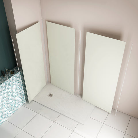 Pannello doccia angolare H.210 cm, disponibile in più misure, realizzato in alluminio da 3 mm con finitura bianco avorio, adatto per l'arredo delle pareti del bagno