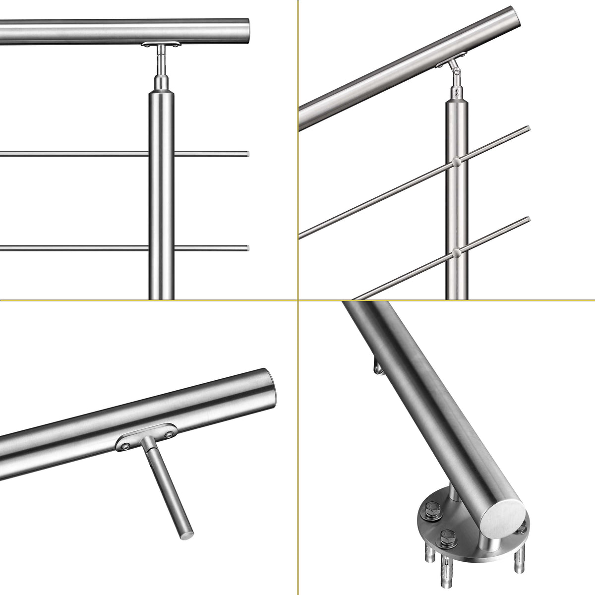 Kit ringhiera in acciaio inox 304 con montaggio laterale, lunghezze 100–240 cm, 3 traverse, espandibile con giunzioni