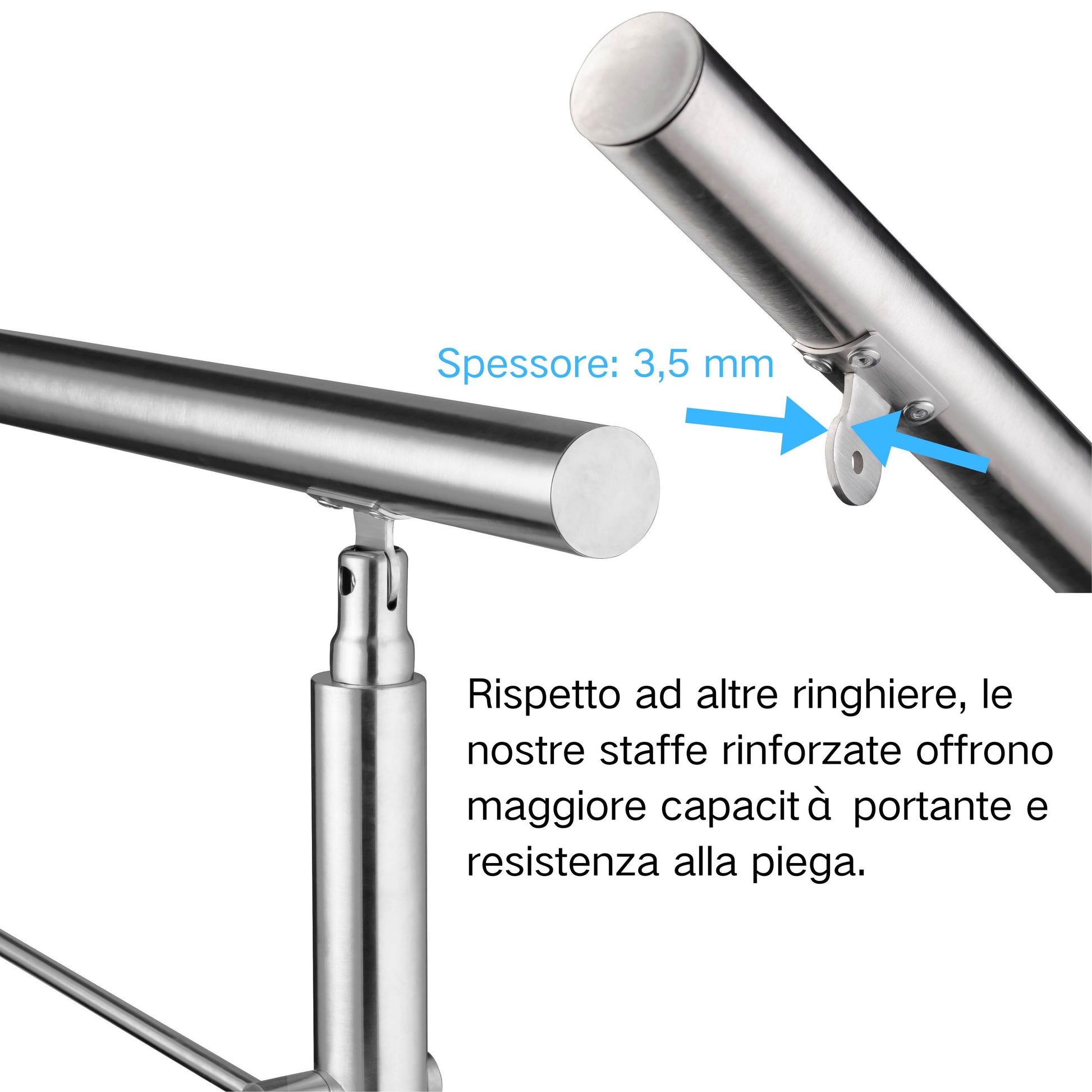 Ringhiera universale in acciaio inox 80-100-120-150-180-200-220-240 cm con 3 barre trasversali