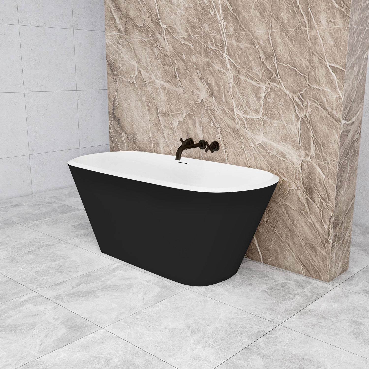Vasca da Bagno a Isola Freestanding in Acrilico da 150x72x60 /170x78x60cm, Colore Nero, Forma Ovale