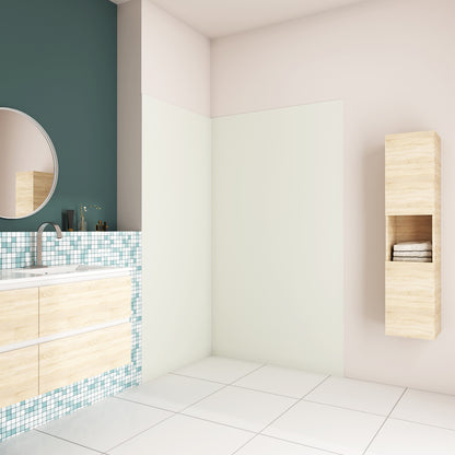 H.210 cm Pannello Doccia ad Angolo Realizzato in Alluminio da 3 mm con Profili Finitura Bianco Avorio per Rivestimento Parete Bagno