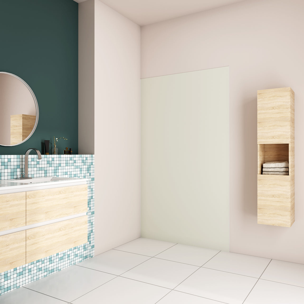 Pannello Doccia Realizzato in Alluminio Spessore 3mm con Profili Finitura Bianco Avorio per Rivestimento Parete Bagno