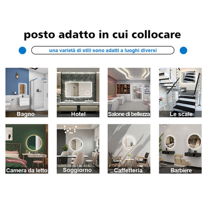 Aica 50X70cm Specchio Quadrato per Bagno Specchio Cosmetico per Interruttore Touch Control Anti-appannamento Bagno