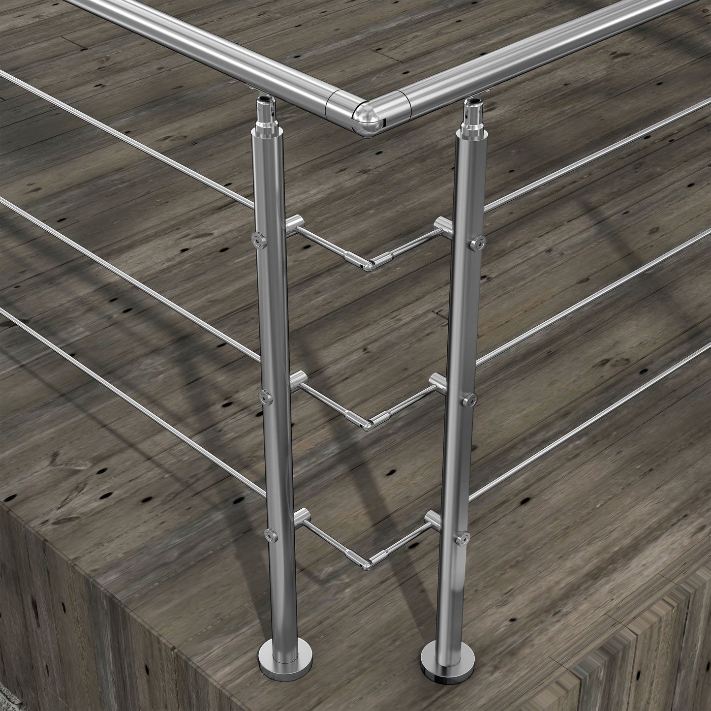 Kit Connettore Dritto/Angolo Regolabile per Ringhiere in Acciaio Inox Diametro 42.4 mm Configuratore per Corrimano per Ringhiere a 3/5 Traversi