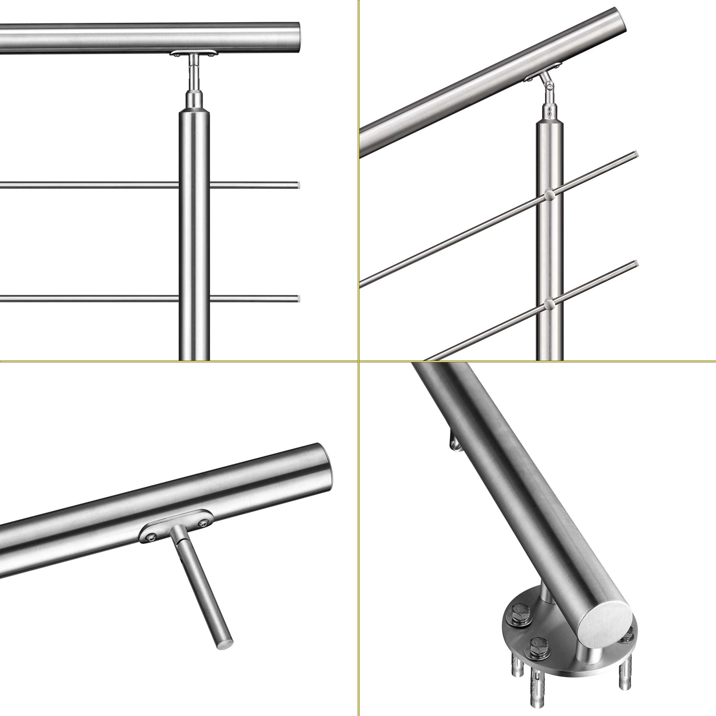 Kit ringhiera in acciaio inox 304 con montaggio laterale, lunghezze 100–240 cm, 5 traverse, espandibile con giunzioni
