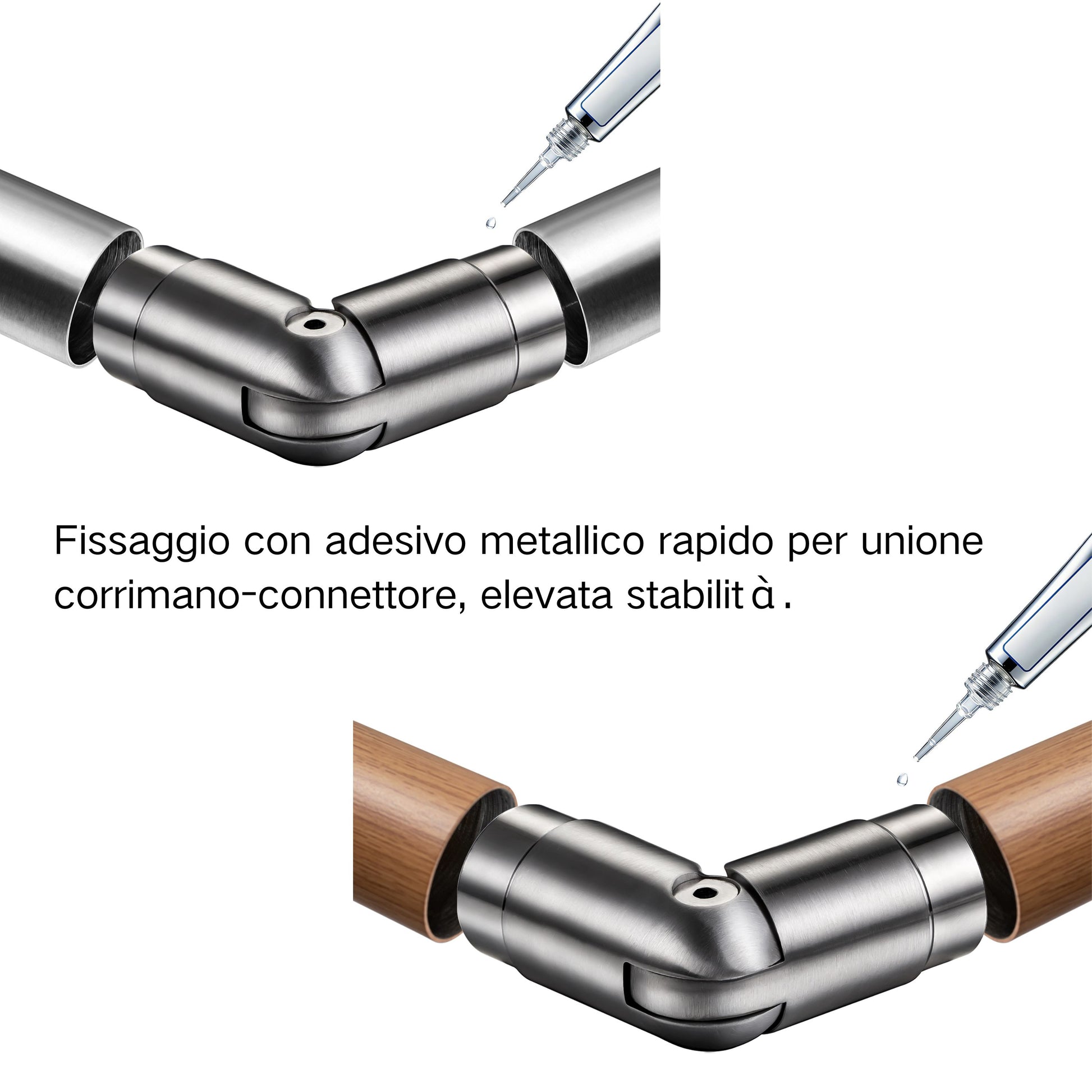 Connettore regolabile /Connettore dritto in acciaio inox 304 per corrimano Ø42.2/42.4mm parete#Argento spazzolato