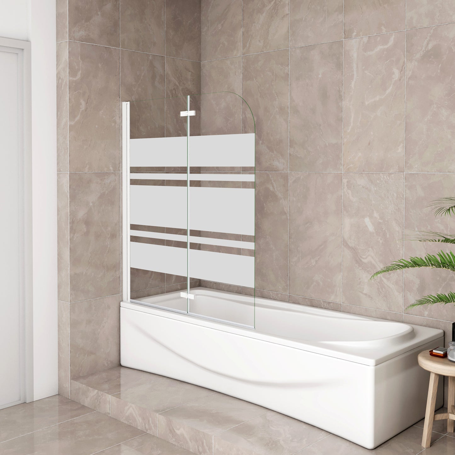 Sopravasca 90-120x140 cm Parete per Vasca da Bagno 2 Ante Movibili Montaggio Verso Sinistro Vetro 6 mm Temperato Anticalcare Serigrafia Bianca