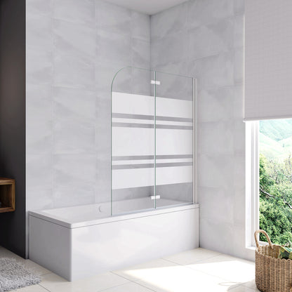 Aica 140 cm Sopravasca da Bagno Due Ante Mobili verso Sinistro/Destro Vetro 6mm Temperato Anticalcare Fascie Centrali in Serigrafato Bianco Opaco 120x140 Verso Destro