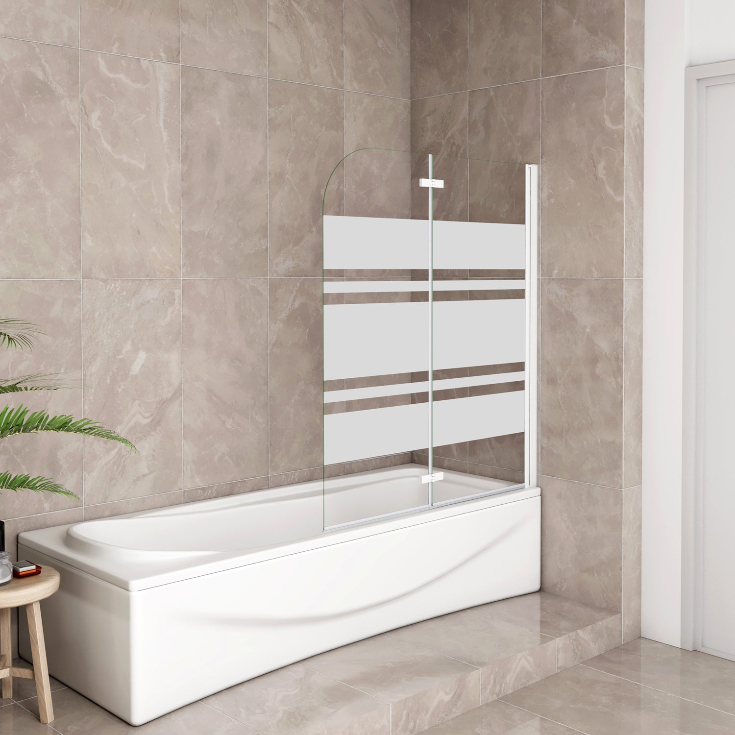 Sopravasca 90-120x140 cm Parete per Vasca da Bagno 2 Ante Movibili Montaggio Verso Destro Vetro 6 mm Temperato Anticalcare Serigrafia Bianca