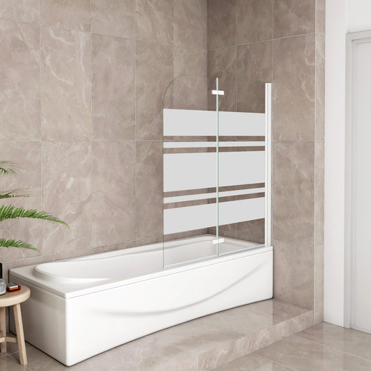 Sopravasca 90-120x140 cm Parete per Vasca da Bagno 2 Ante Movibili Montaggio Verso Destro Vetro 6 mm Temperato Anticalcare Serigrafia Bianca