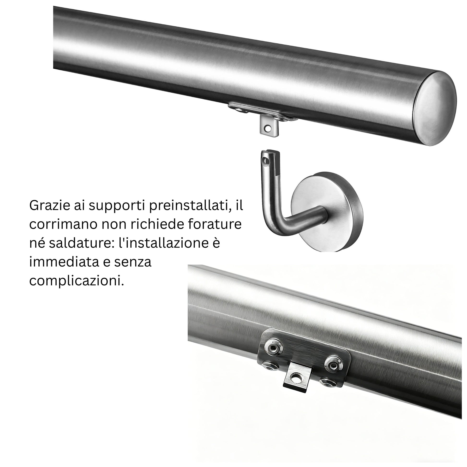 Corrimano in acciaio inox 304 spazzolato 80/100/120/150/180/200cm per interni ed esterni scale