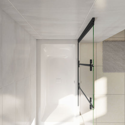 Parete Doccia Per Vasca da Bagno 130x140 cm 3 Ante Movibili Pieghevoli a Libro in Vetro Temperato 6 mm Trasparente Anticalcare Telaio Nero Opaco