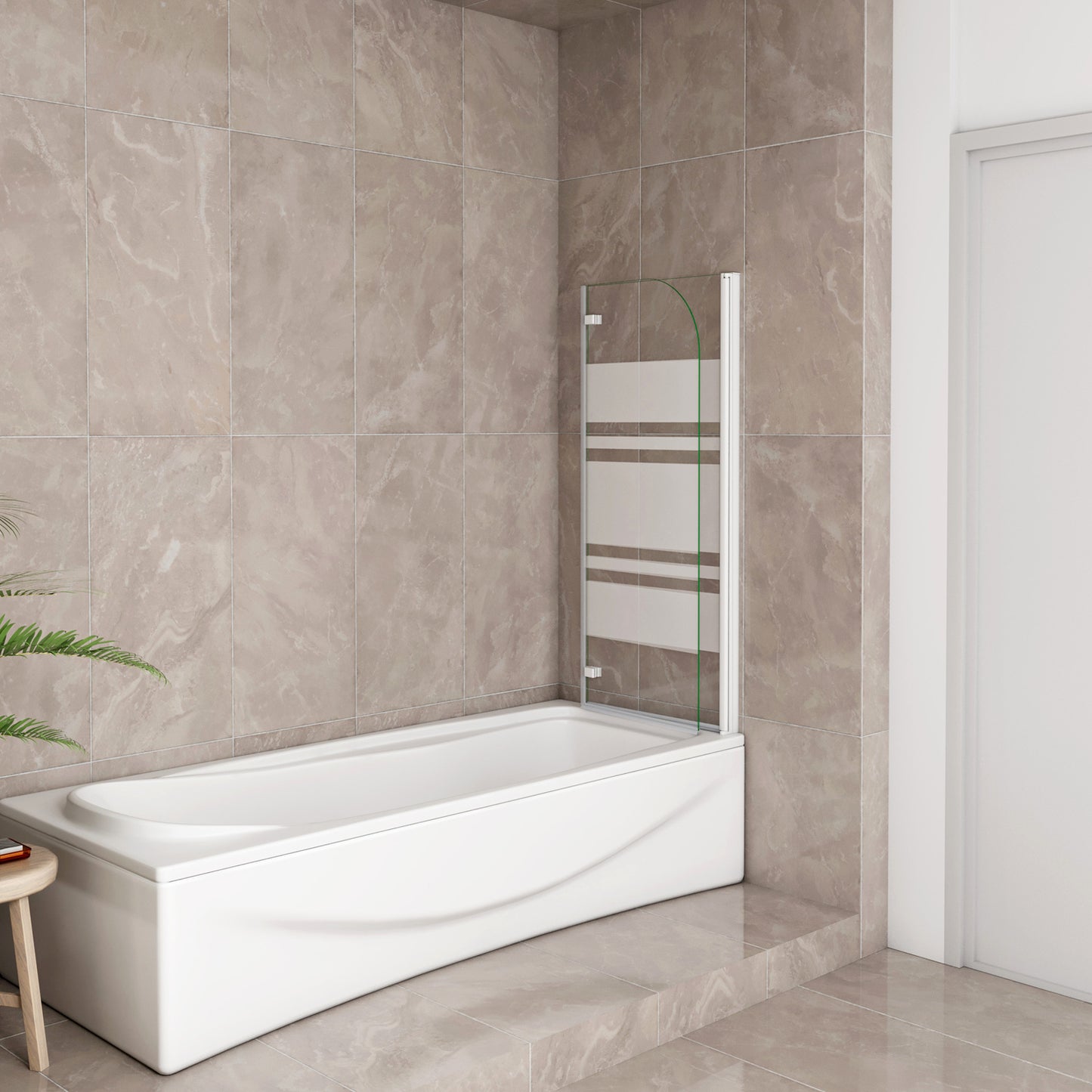 Sopravasca 90-120x140 cm Parete per Vasca da Bagno 2 Ante Movibili Montaggio Verso Destro Vetro 6 mm Temperato Anticalcare Serigrafia Bianca