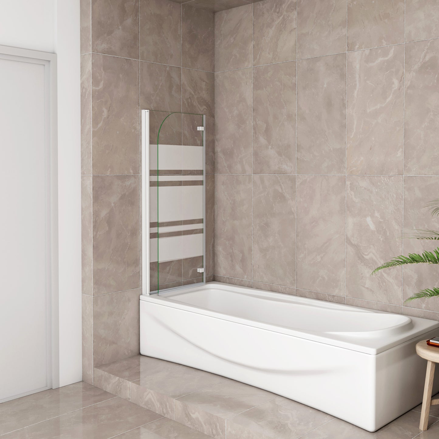 Sopravasca 90-120x140 cm Parete per Vasca da Bagno 2 Ante Movibili Montaggio Verso Sinistro Vetro 6 mm Temperato Anticalcare Serigrafia Bianca