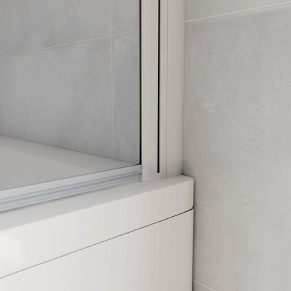 Aica 140 cm Sopravasca da Bagno Due Ante Mobili verso Sinistro/Destro Vetro 6mm Temperato Anticalcare Fascie Centrali in Serigrafato Bianco Opaco
