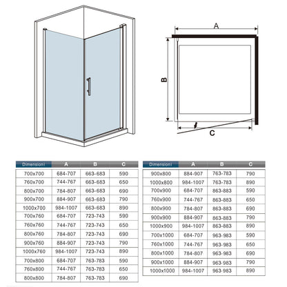 AICA Box Doccia Angolare Porta Battente 187/197cm con Parete Fissa Vetro Temperato Trasparente 6mm Anticalcare Barra Stabilizzatrice 90cm Cromo Lucido